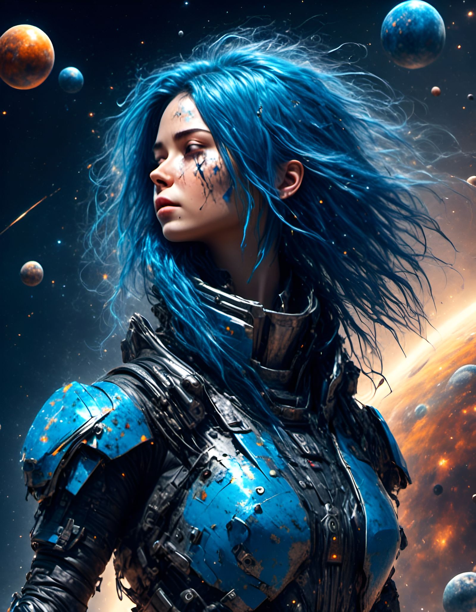 Sci-Fi Action Portrait of Armored Woman in Digital Art