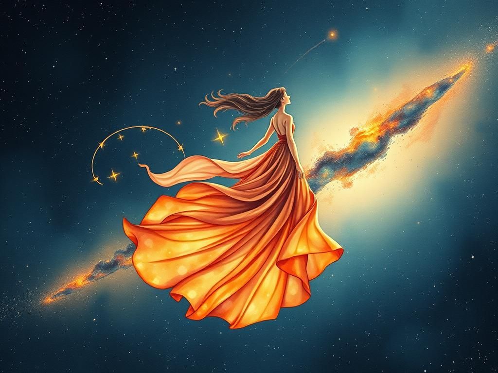 Ethereal Woman Drifting Through Starry Night Sky