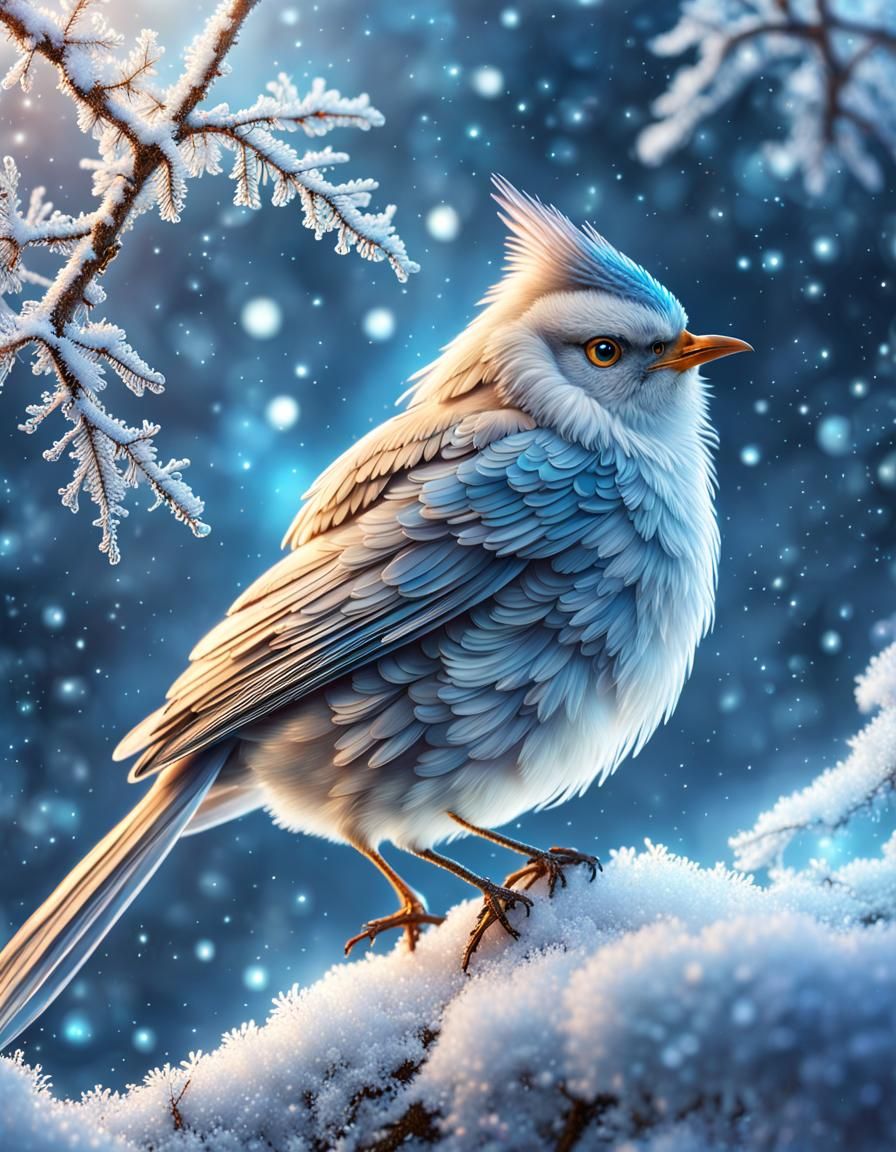 Ethereal Winter Fantasy Art: Sparkling Icy Birds