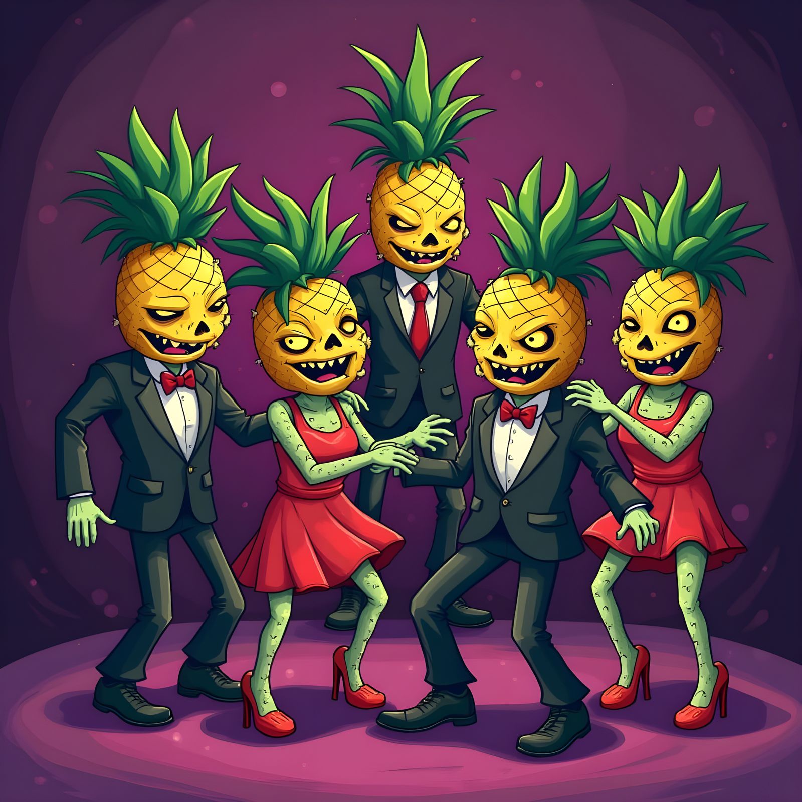 Zombie pineapples at a prom night dancing