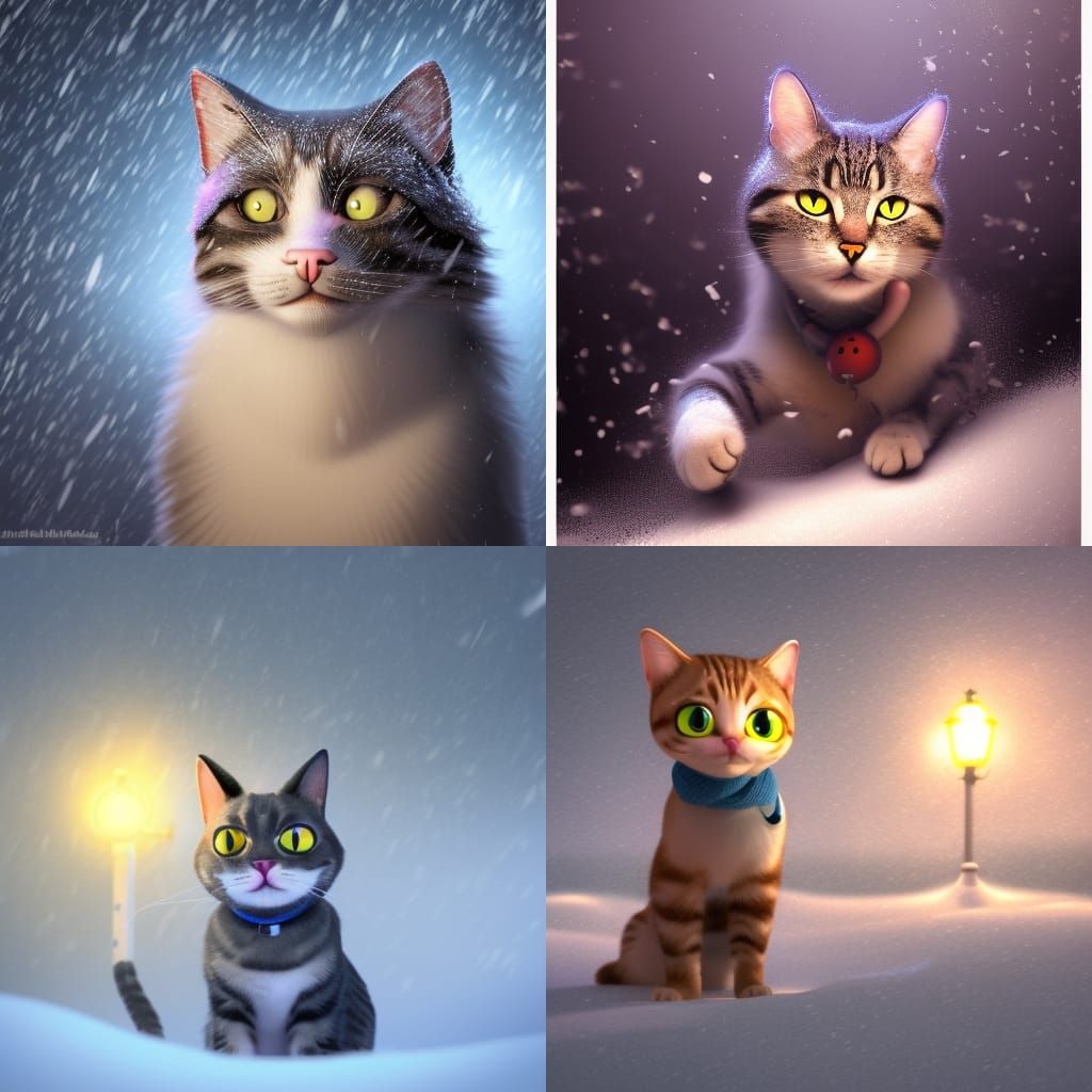 Cat in Snowstorm: Pixar-Style 3D Digital Art