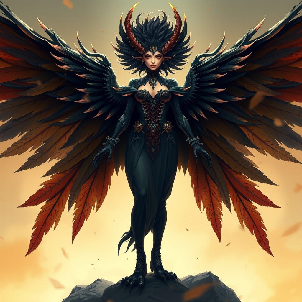 Gothic Fantasy Harpie Unfurls Majestic Ombre Wings