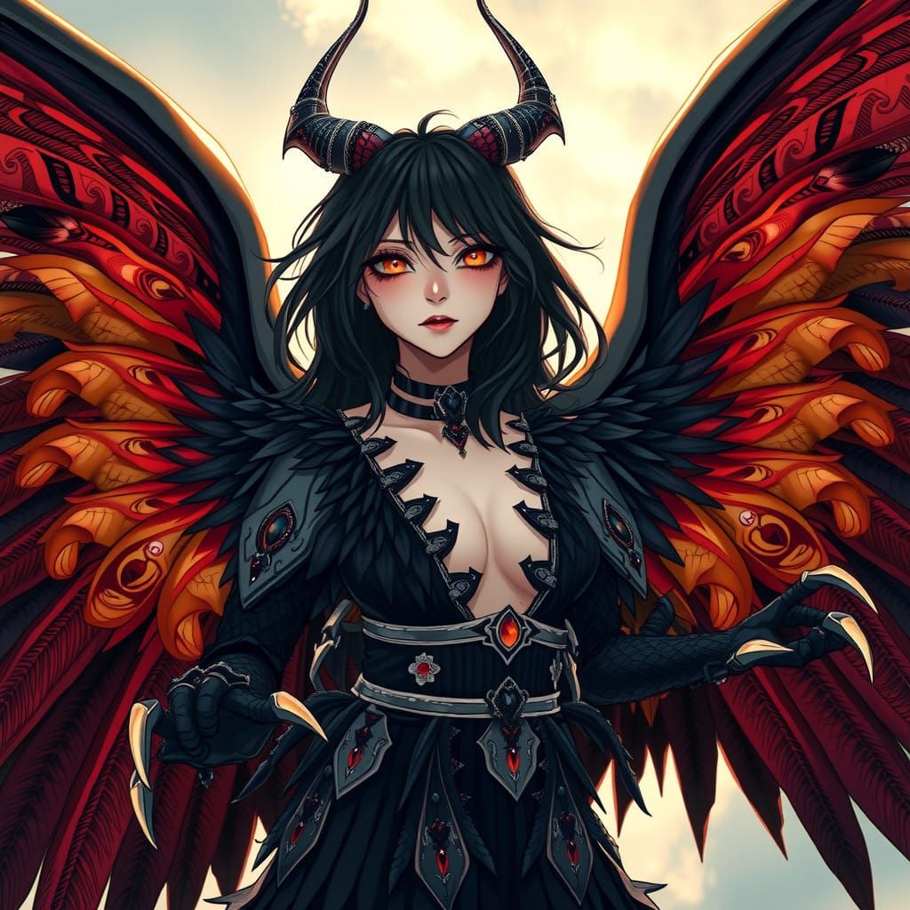 Mysterious Harpie Unfurls Ombre Wings in Dark Fantasy Anime...