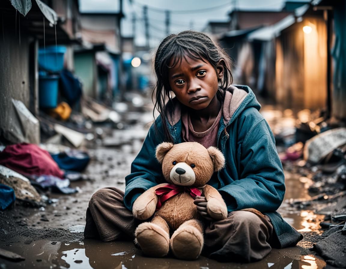 Sad Homeless Girl in Slum: Documentary Photography
