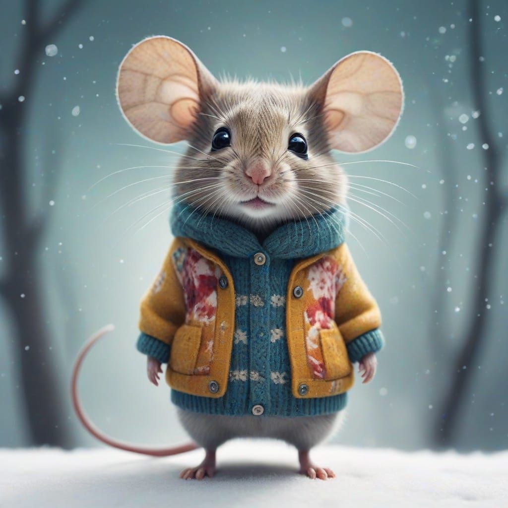 Charming Winter Mouse in Whimsical Digital Art