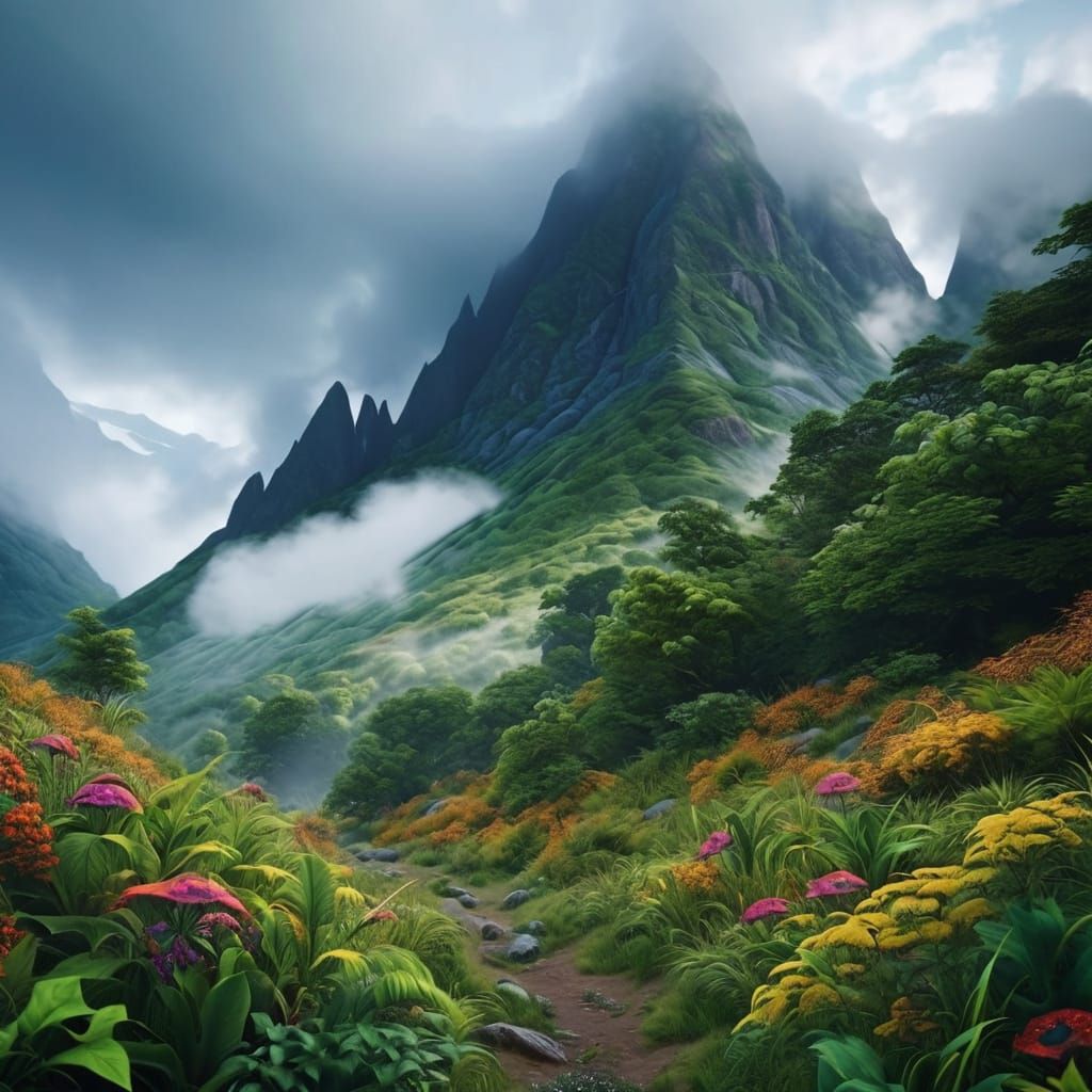 Hyper-Realistic Mountain Landscape with Intricate Textures