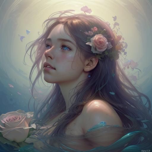 Mermaids in a Floral Cloudscape: Art Nouveau Portrait