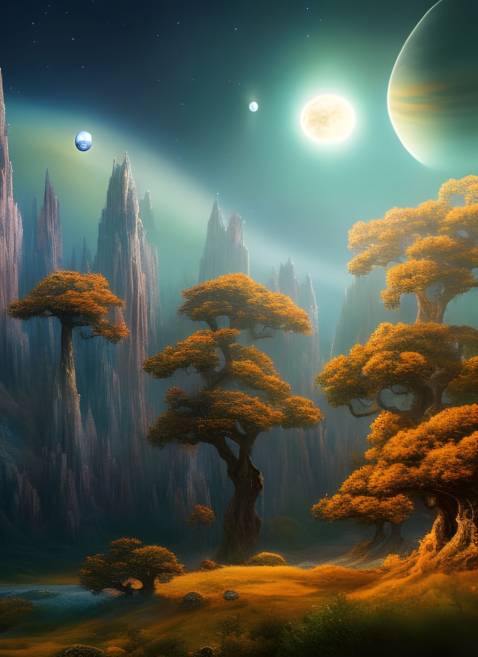 Colorful Alien Planet Oak Tree Fantasy Art