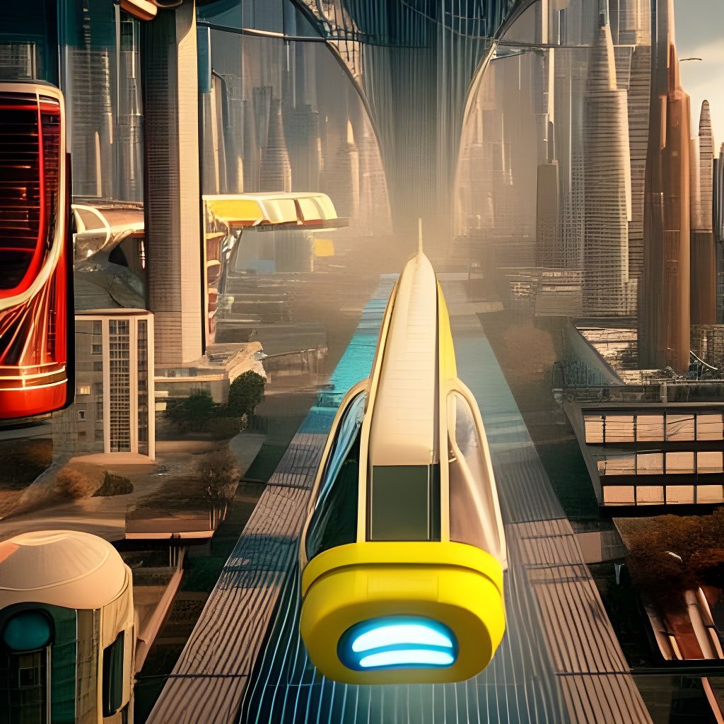 Retrofuturistic Monorail System in a Sci-Fi City