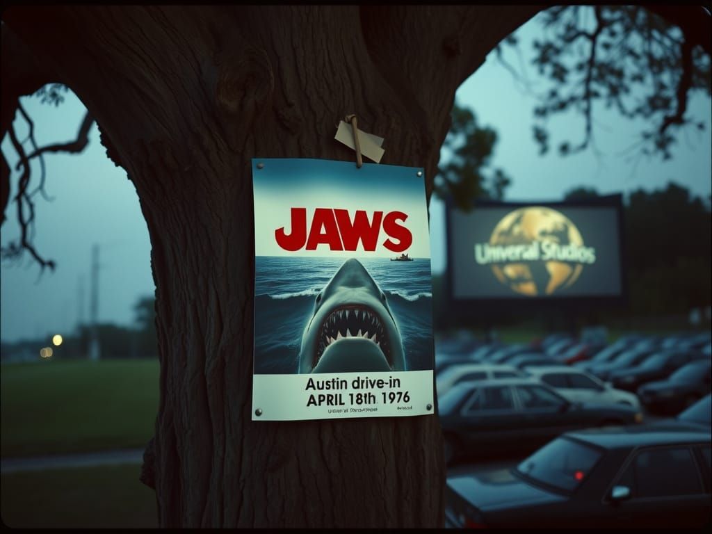 Vintage Jaws Movie Poster on Oak Tree