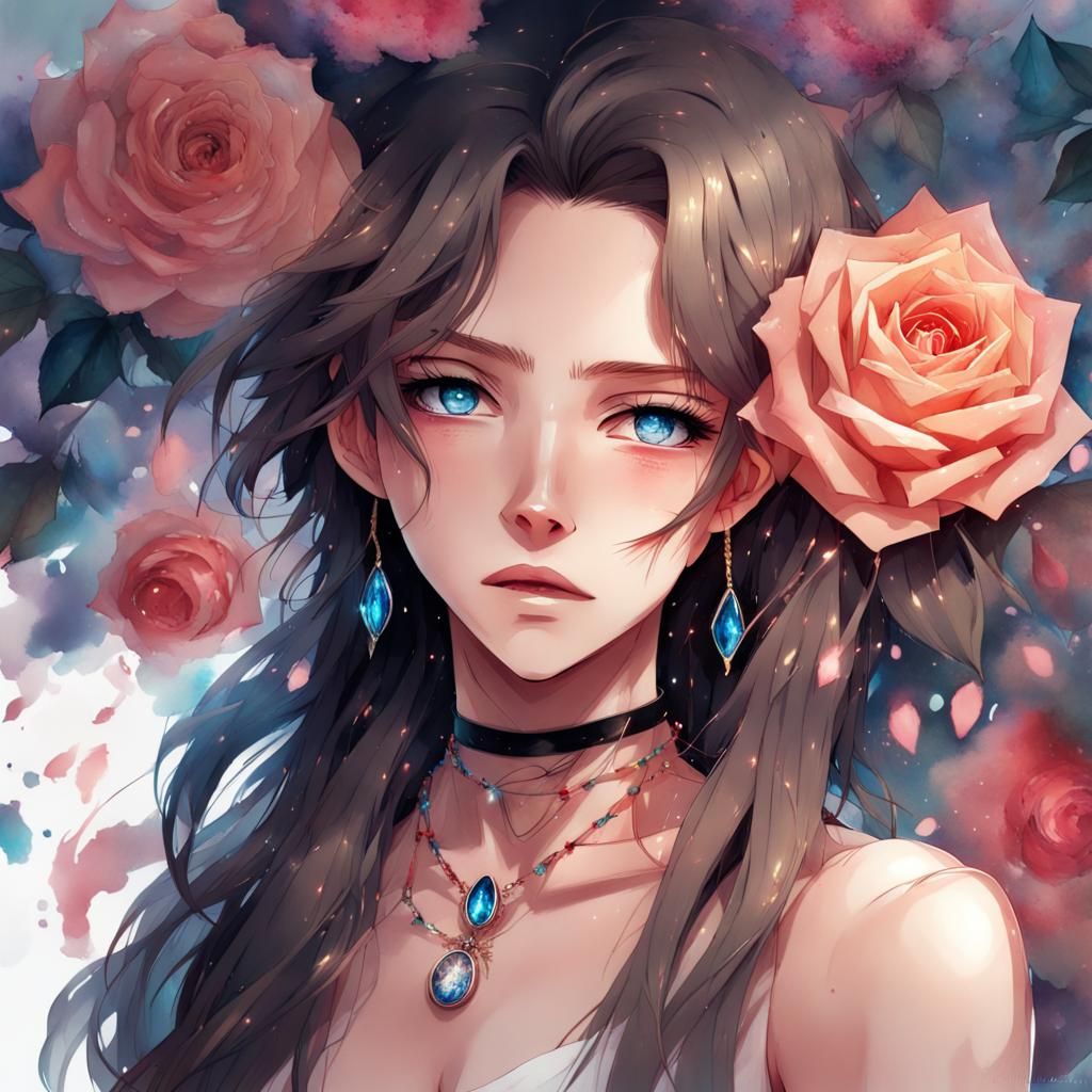 Sad Woman Portrait in Anime Key Visual Style