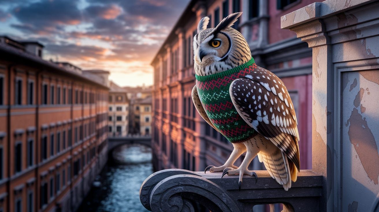 Owl in Ugly Christmas Sweater on Gargoyle - Renaissance City...