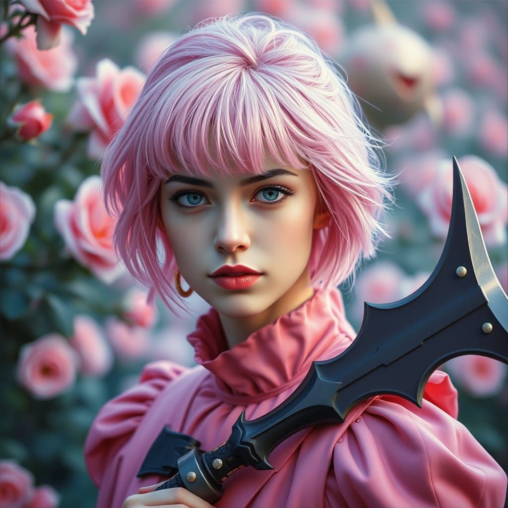 Ethereal Visual Kei Goddess in a Rose Garden