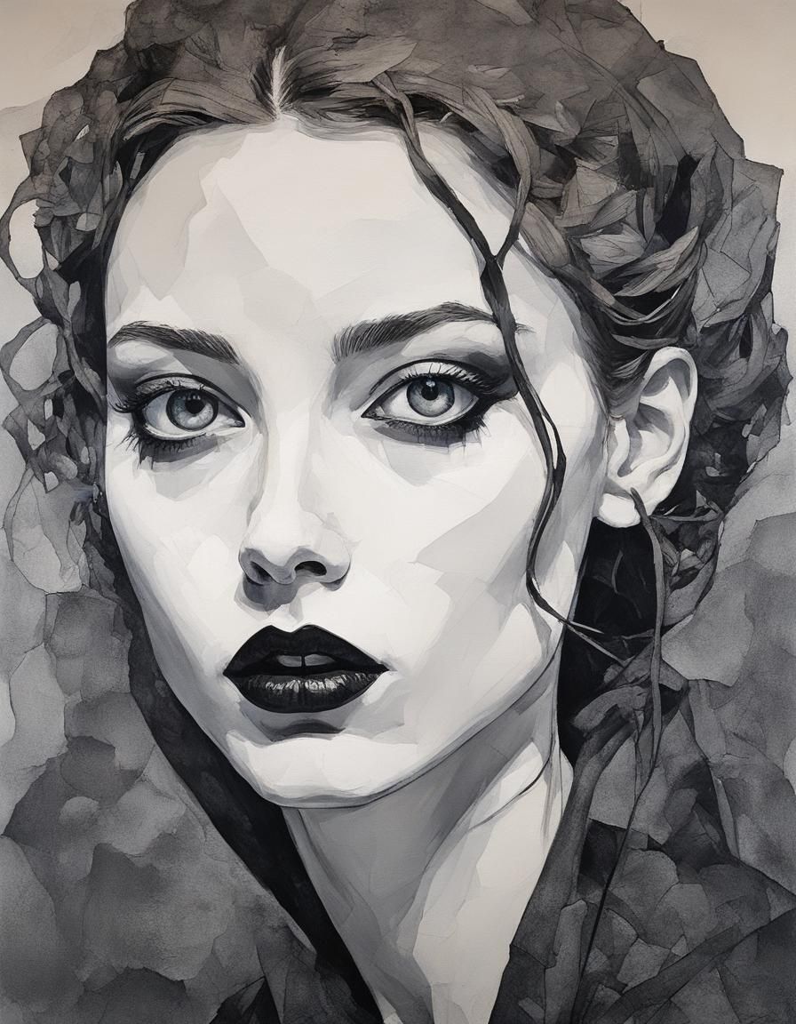 Elegant Goth Girl Portrait in Impasto Style