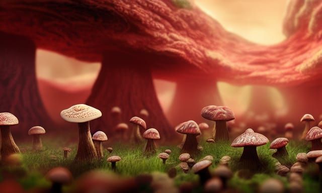 Mushroom Men Invasion: Epic Digital Matte Painting