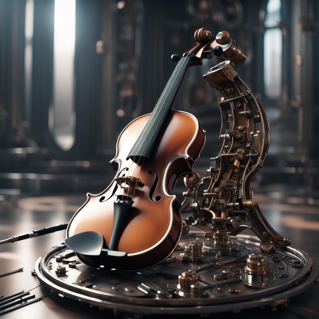 Futuristic Sci-Fi Violin with Intricate Mech Details