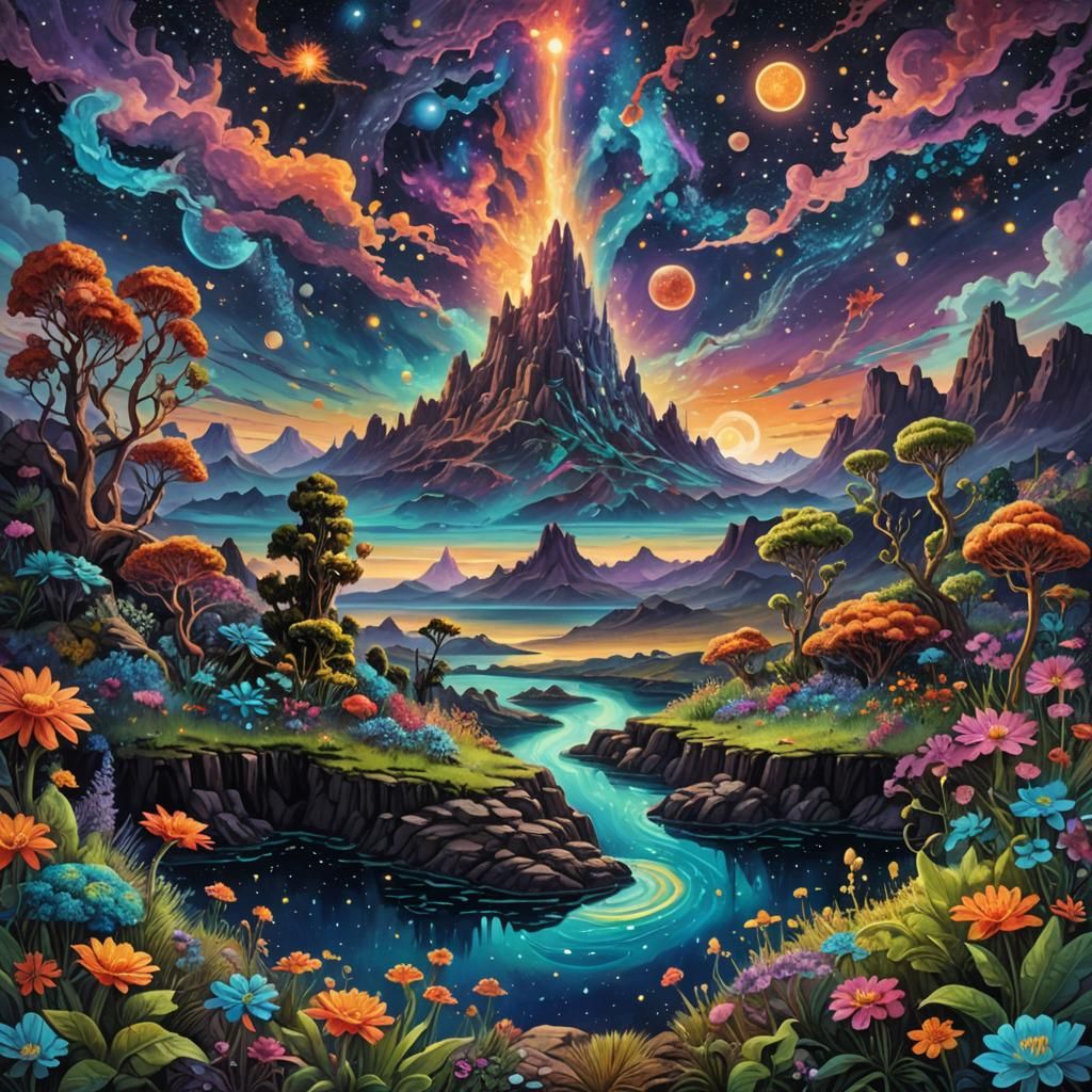 Fantastical Astral Landscape with Floating Islands