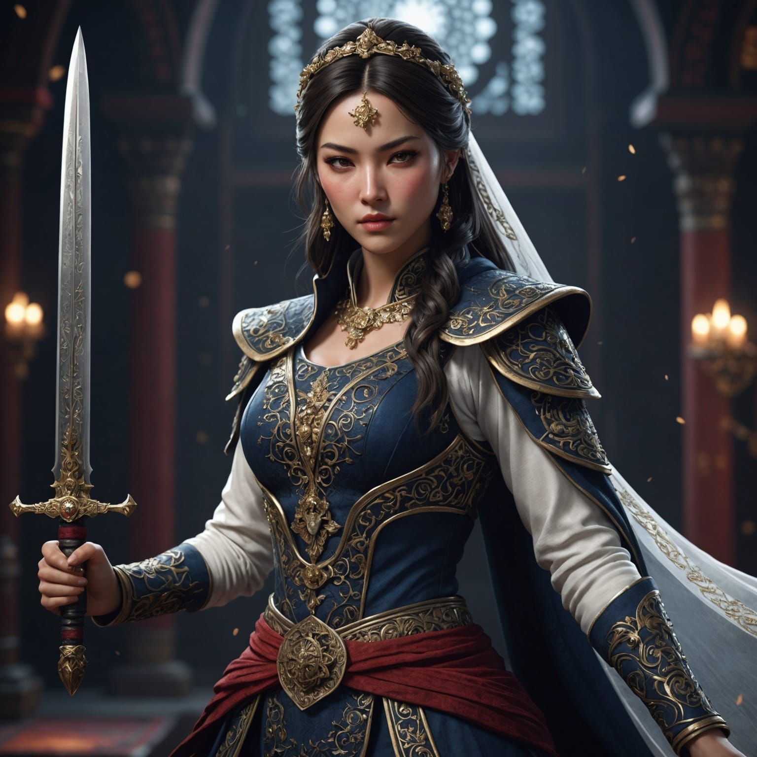 Oriental Style Assassin in Wedding Dress, 3D Graphics