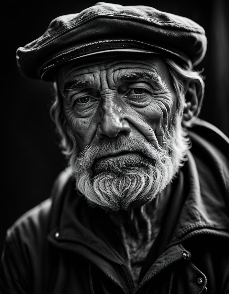 Weathered Sailor Portrait in Black and White