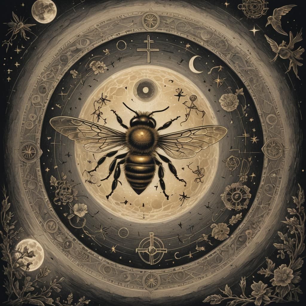Mystical Bee Flight to the Moon: Lithograph Art