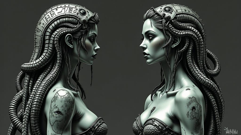 Mermaid Statues with Phoenician Tattoos