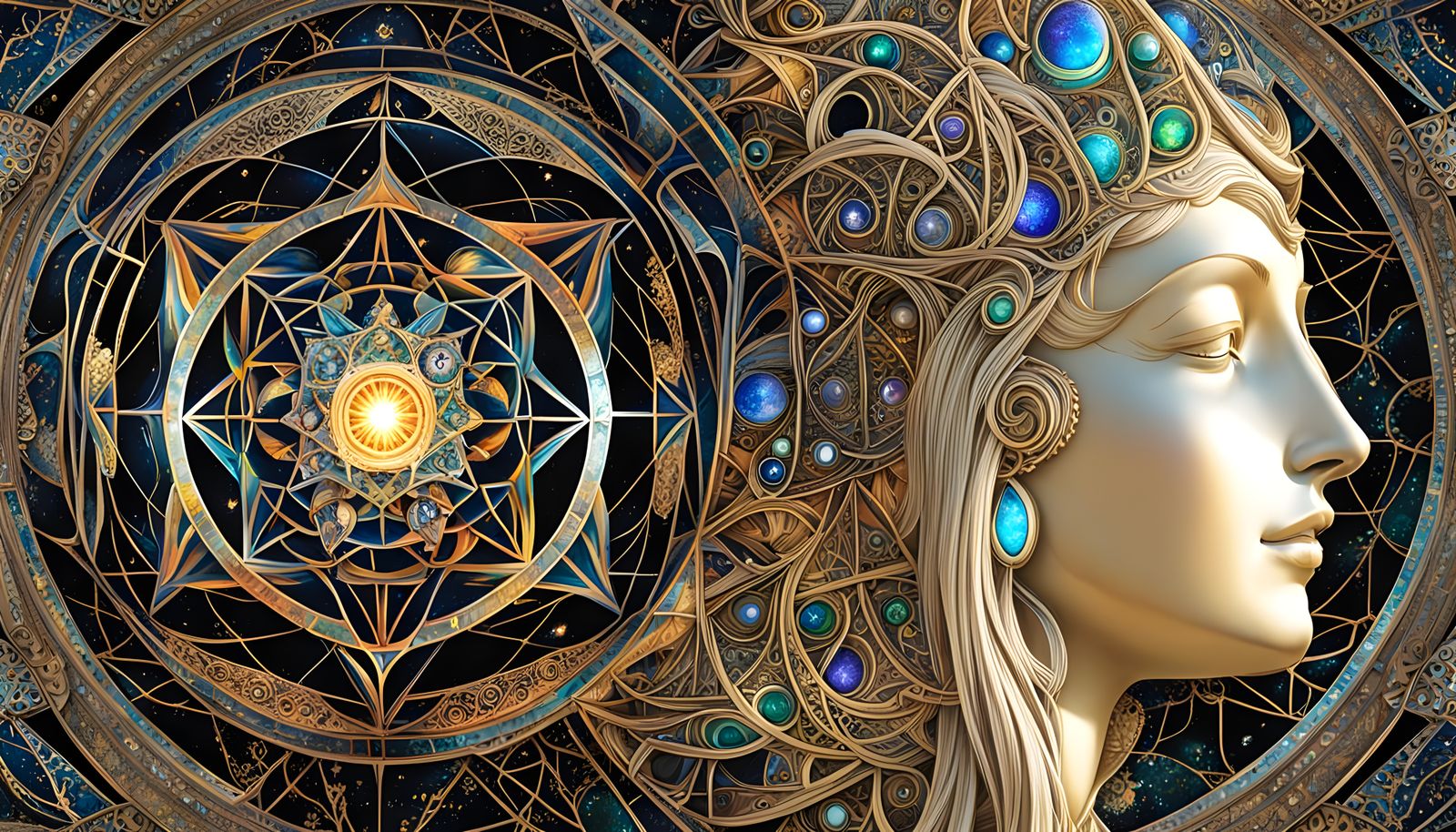 Intricate Fractal Design with Astrological Elements