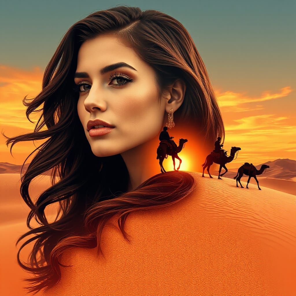 Ethereal Desert Goddess in Vibrant Sunset Abstract Art