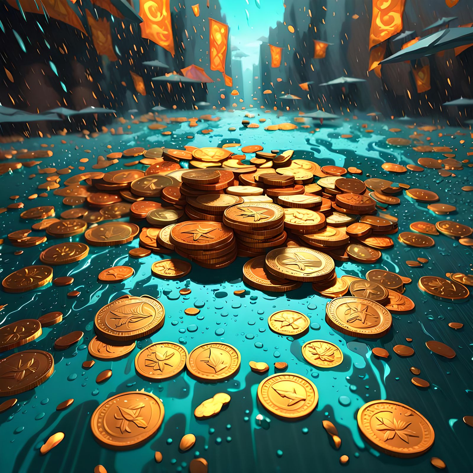 Raining Coins: Detailed Digital Art