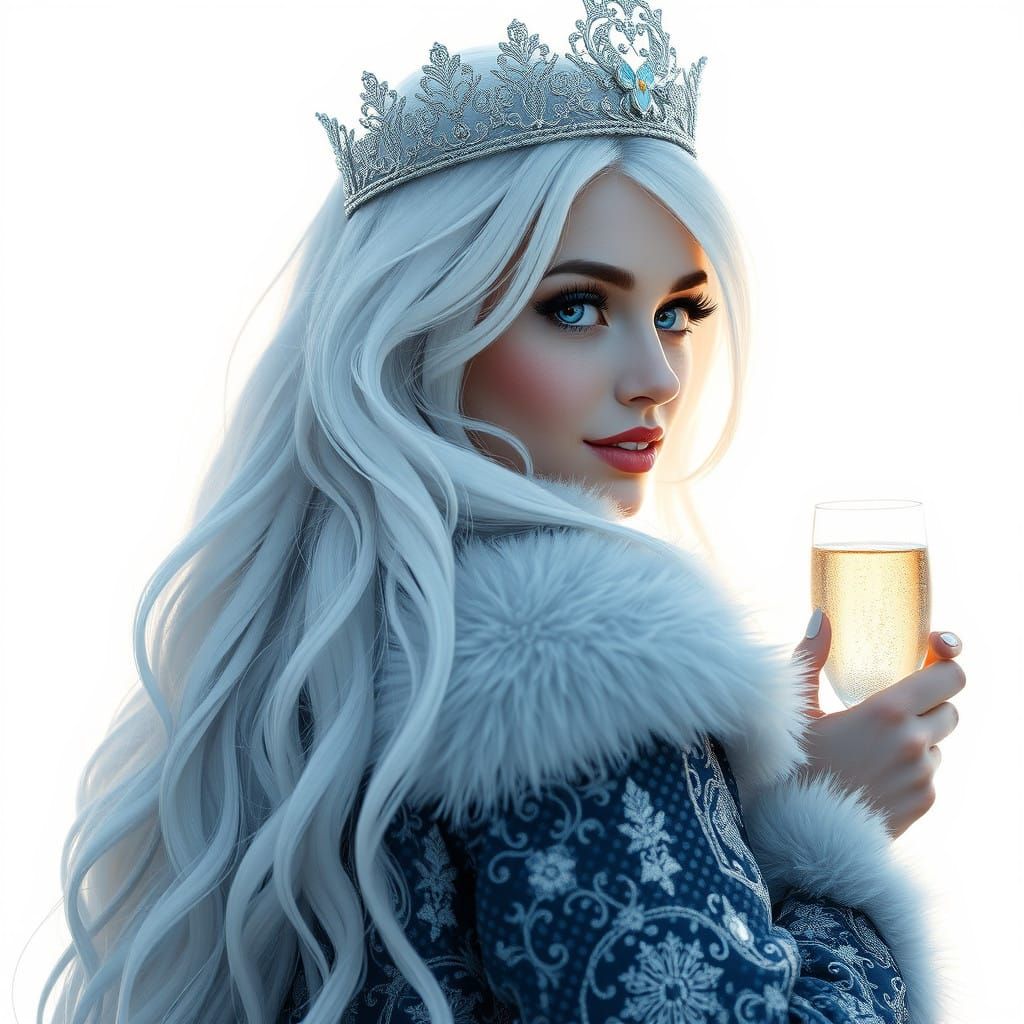 Snow Maiden's Enchanted Morning Portrait in Hyperrealist Sty...