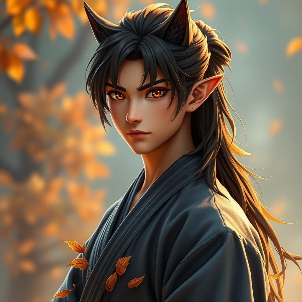 Autumn Warrior Yokai in Anime-Inspired Digital Art