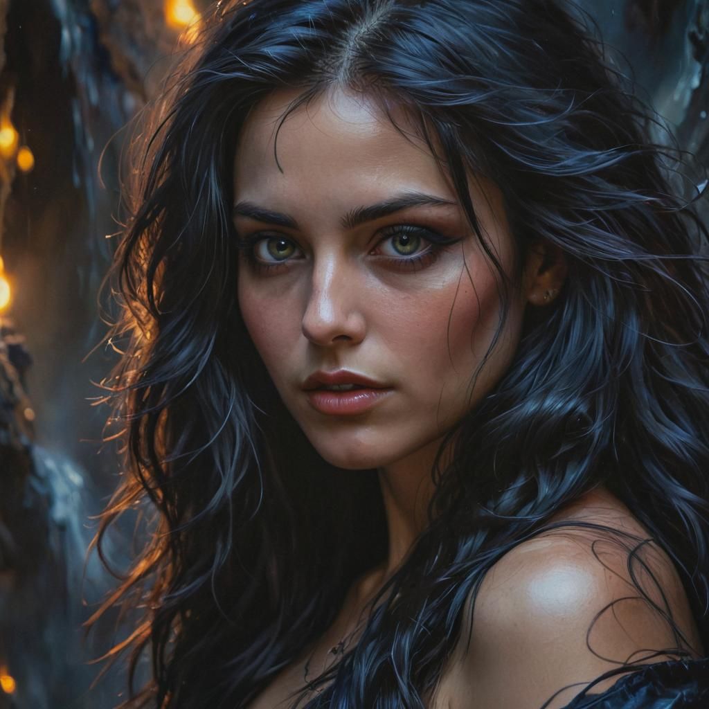 Seductive Enchantress Portrait in Oil Painting Style