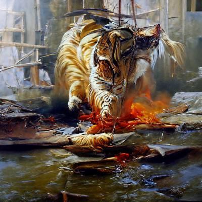 Fierce Tiger in Motion: An Oil Painting