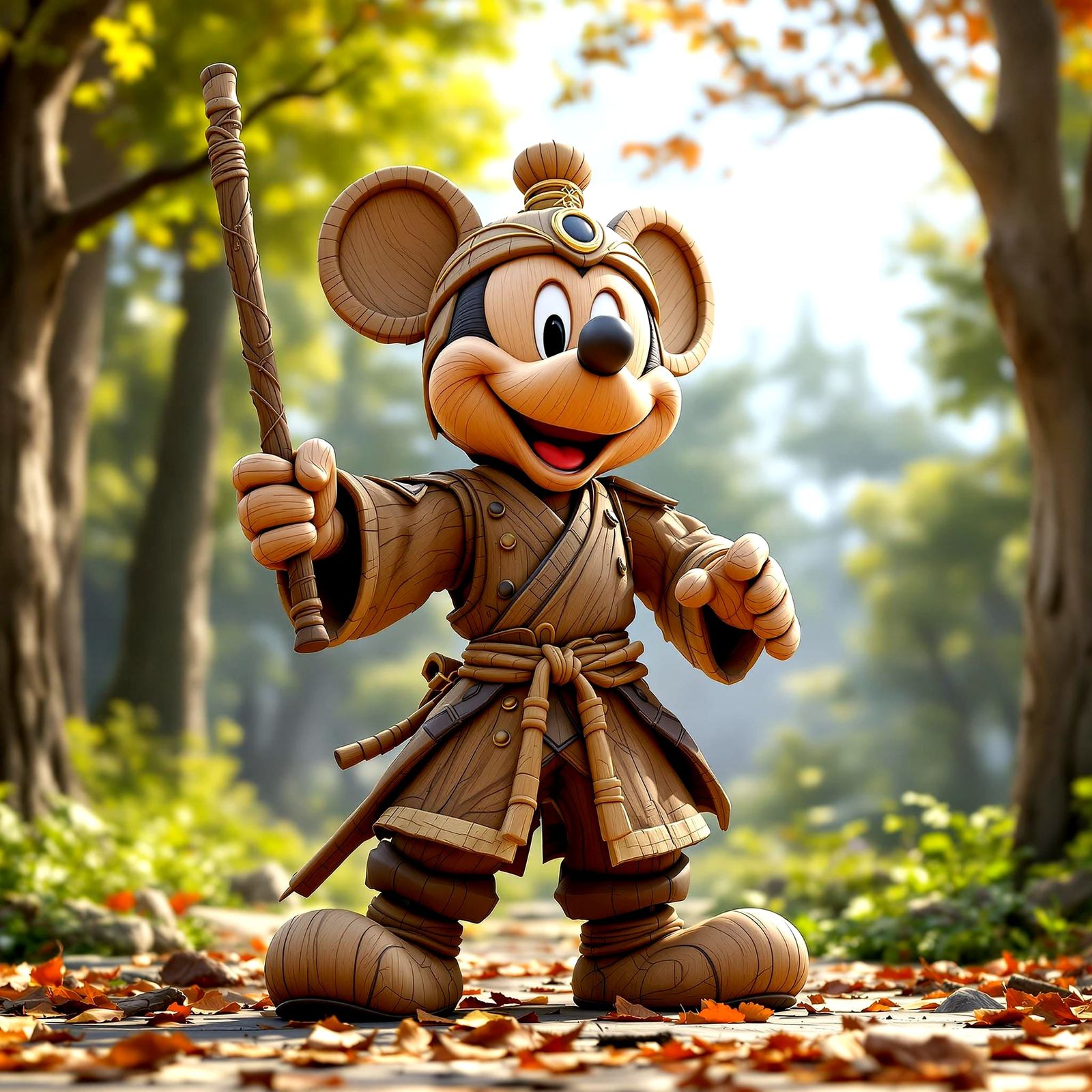Wooden Mickey Mouse Martial Arts CGI Rendering