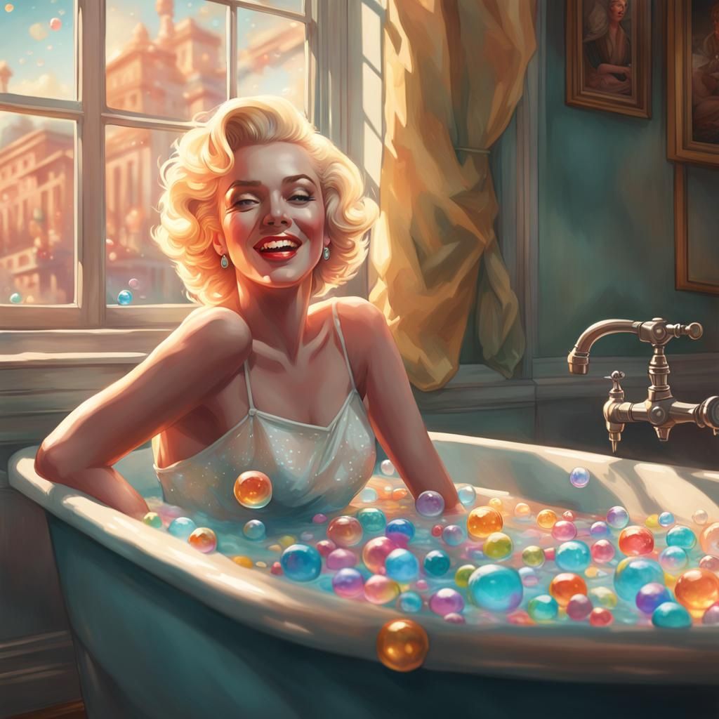 Marilyn Monroe Portrait in Bubble Bath, Detailed Art