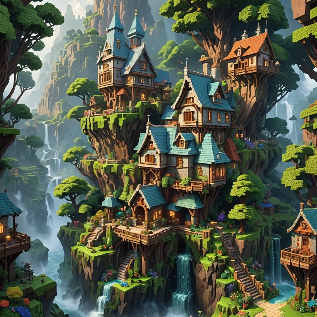 Epic Minecraft House in Ethereal Fantasy Landscape