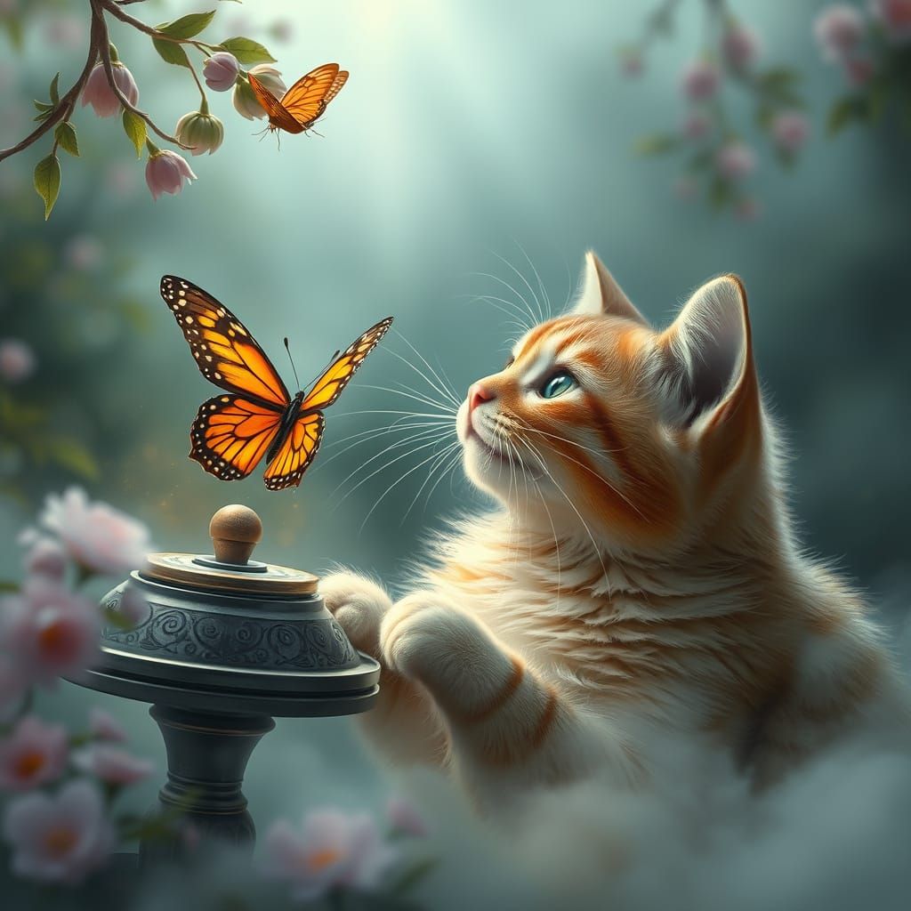 Whimsical Cat in Ethereal Fantasy Setting