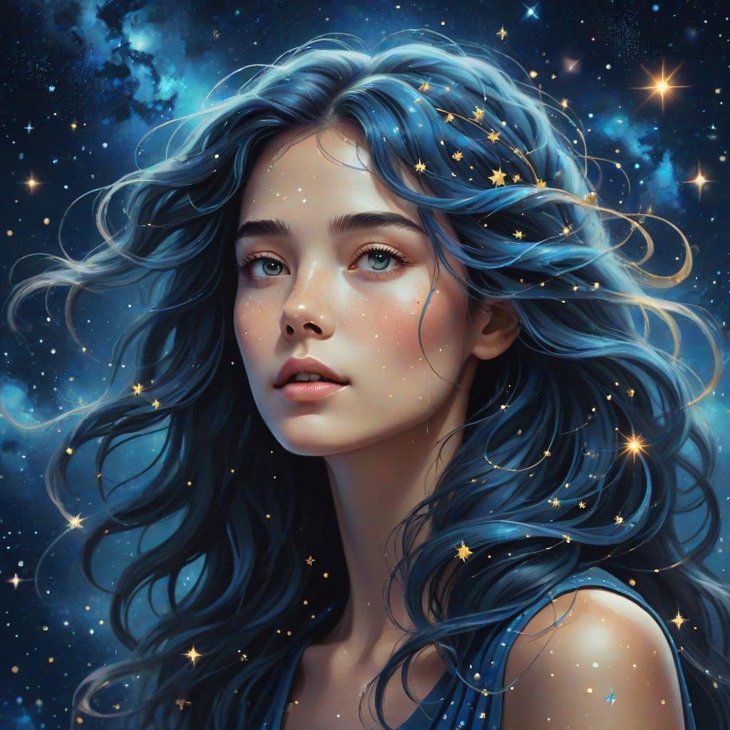Celestial Woman Portrait in Dreamy Oil Painting Style