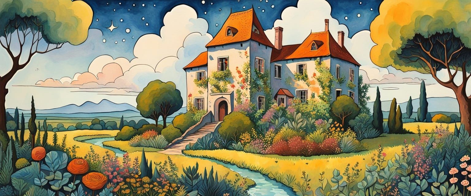 Overgrown Manor House in Folk Art Style