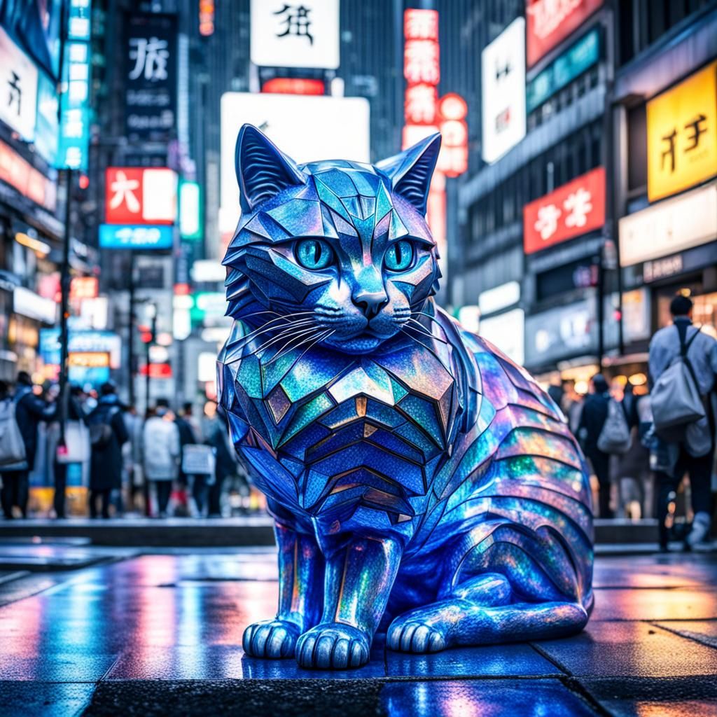 Holographic Blue Cat Lost in Tokyo