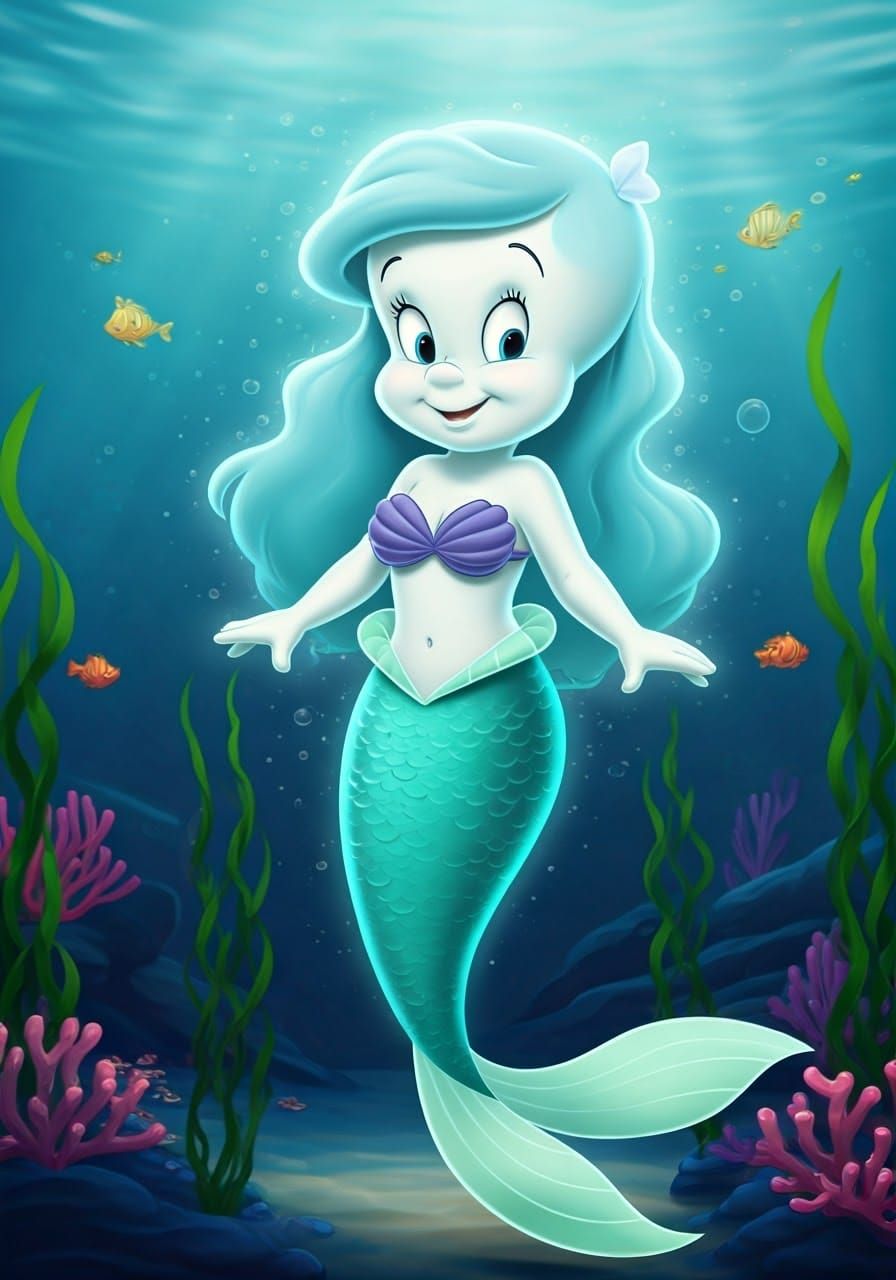 Casper as The Little Mermaid in Ghibli Style