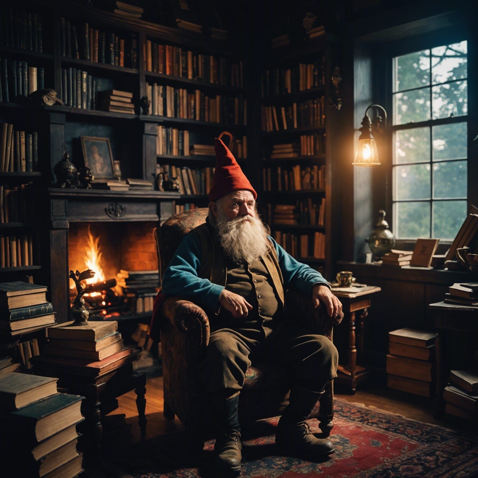 Cozy Gnome Study with Atmospheric Lighting