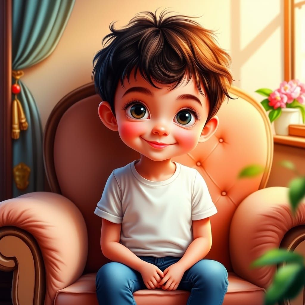 Dreamy Glow: Adorable Boy with Expressive Eyes