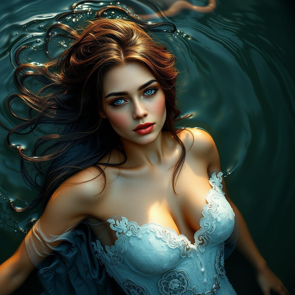 Hyper-Realistic River Goddess in Dreamlike Harmony