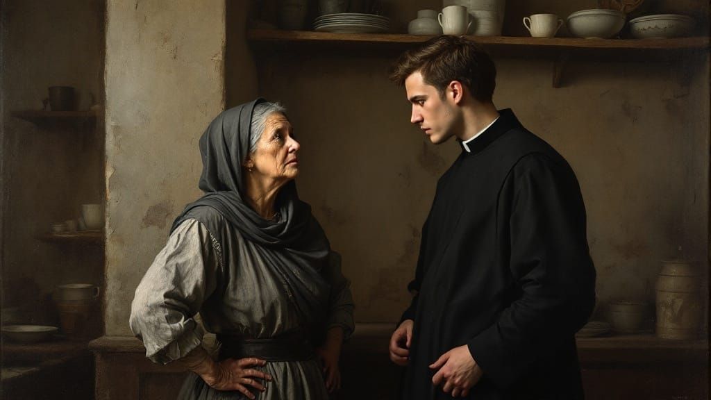 Dramatic Confrontation in Somber Old Master Style