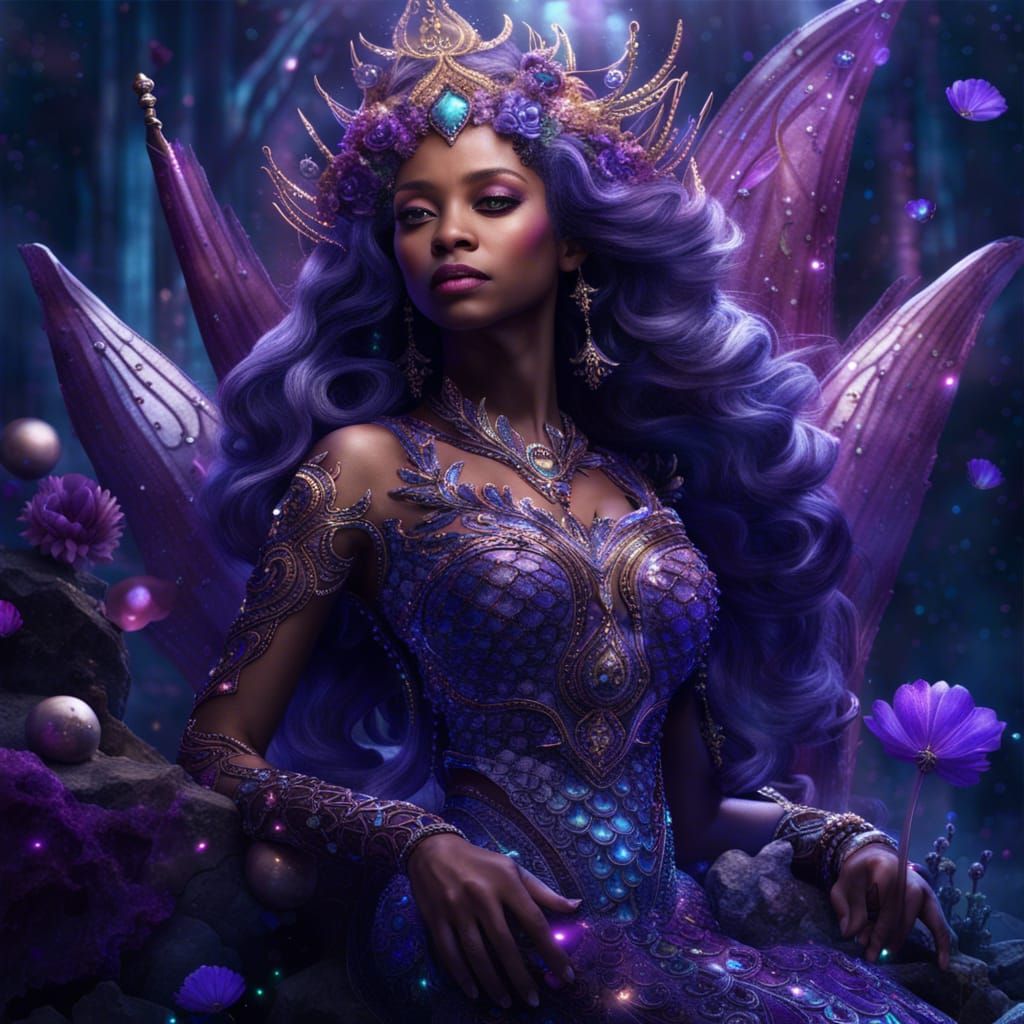 Galactic Mermaid Queen with Purple Details, Digital Art