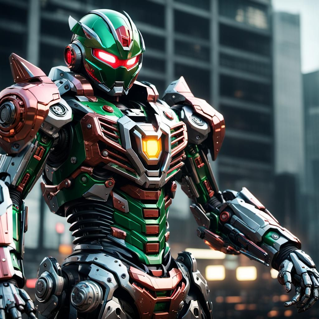 Mechanized Kamen Rider Gotchard in Sci-Fi Style