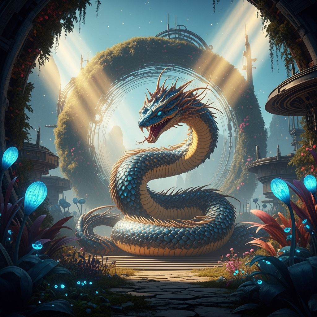 Mystical Serpent Emerges in Surreal Landscape