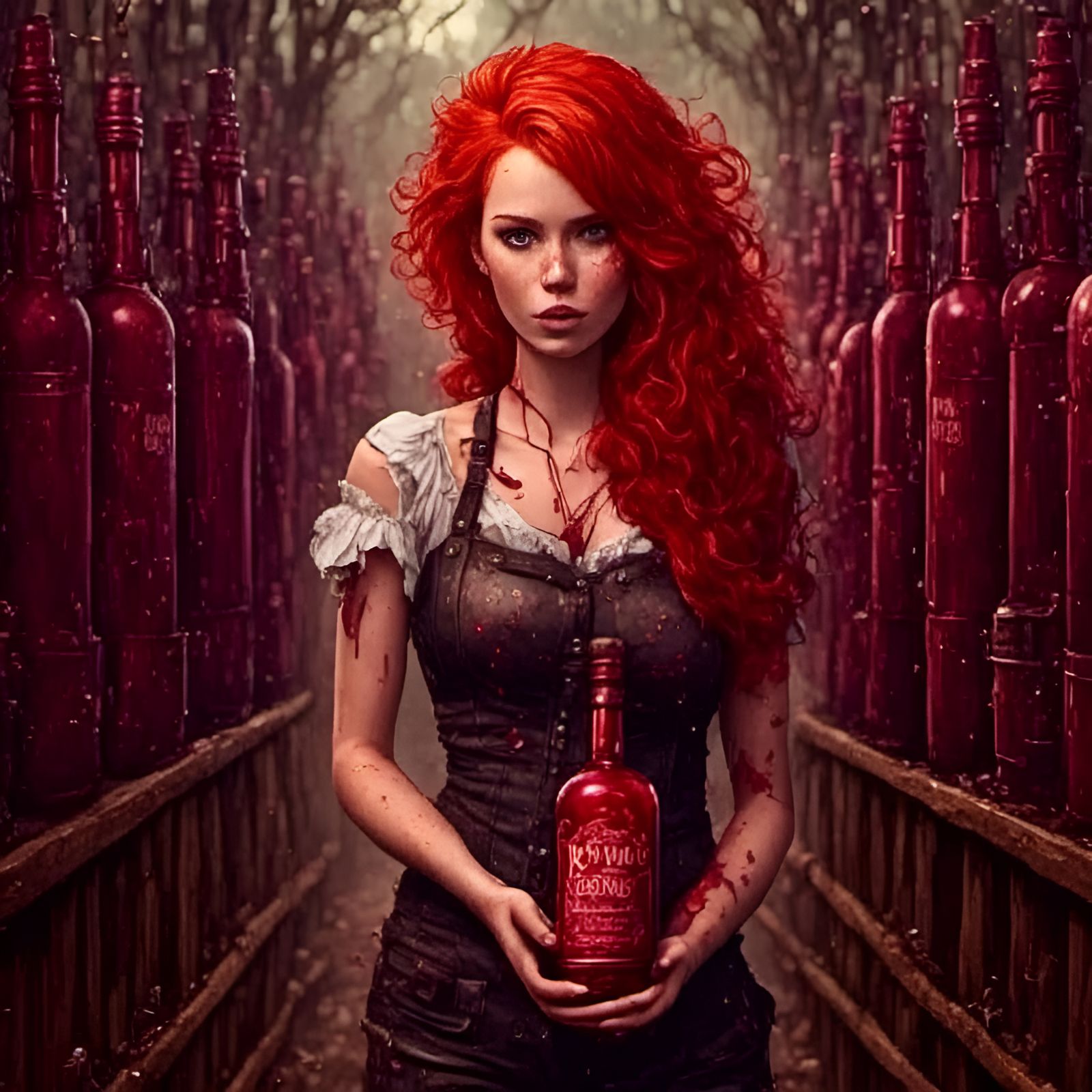 Girl with Red Hair Holding a Bottle