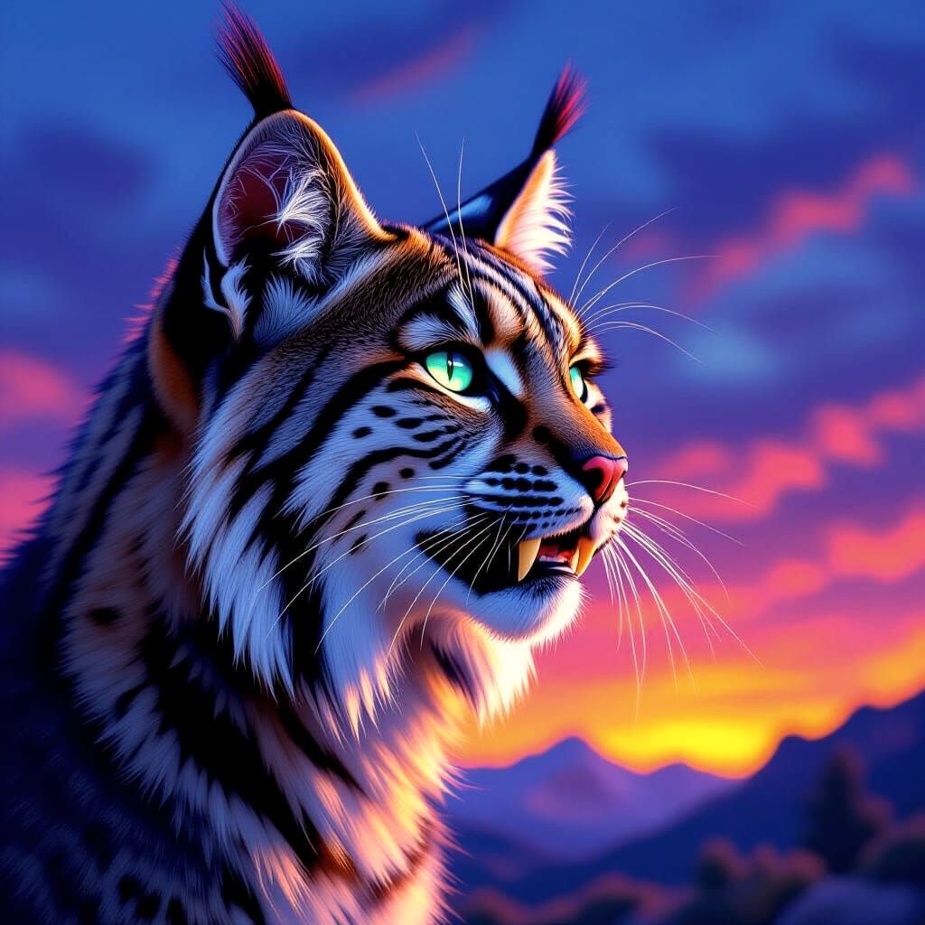 Saber-Toothed Bobcat in Twilight Sky Digital Art