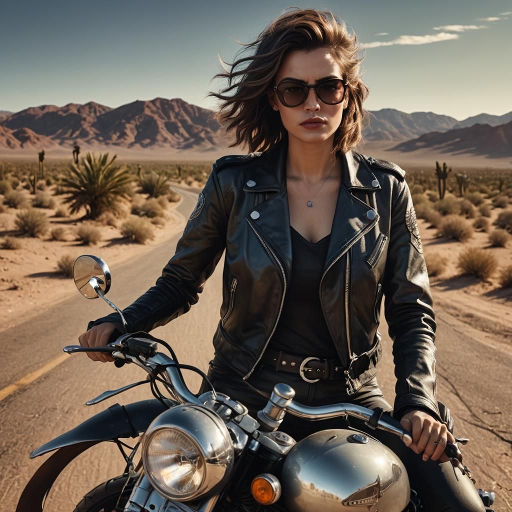 Motorcycle Girl in 1950s Style, Photorealistic